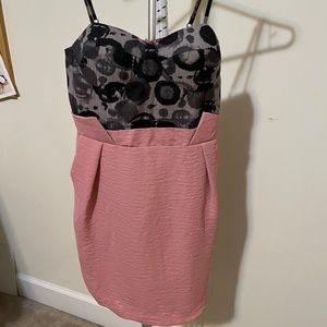 Dress with Pink skirt and gray floral top